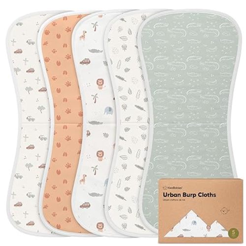 Organic Burp Cloths for Baby Boys and Girls - 5-Pack Super Absorbent Burping Cloth, Burp Clothes, Soft & Plush Newborn Towel, Milk Spit Up Rags, Burpy Cloth Bib for Unisex, Burping Rags (Wilderness)
