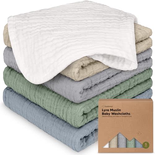 5-Pack Muslin Baby Washcloths for Newborn – 12x12 Soft Absorbent Organic Cotton Muslin Wash Cloths for Babies Girl, Boy, Infant, Toddlers, Kids Face Towel, Bath Essentials, Baby Burp Rags (Slate)