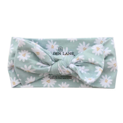 Soft Green Daisy Large Bow Headwrap