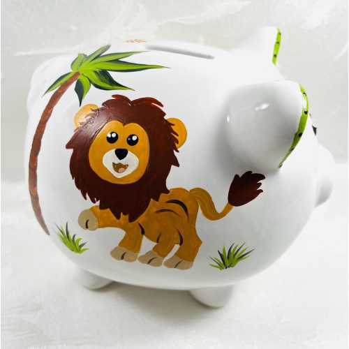 Piggy bank, jungle animals,hand painted,gift idea