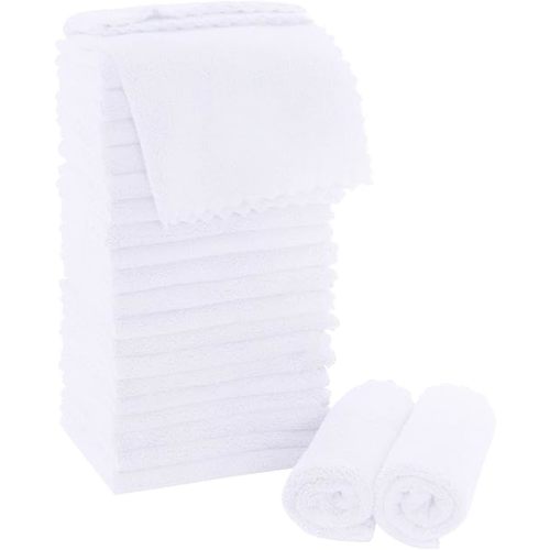 MOONQUEEN Ultra Soft Premium Washcloths Set - 12 x 12 inches - 24 Pack - Quick Drying - Highly Absorbent Coral Velvet Bathroom Wash Clothes - Use as Bath, Spa, Facial, Fingertip Towel (White)