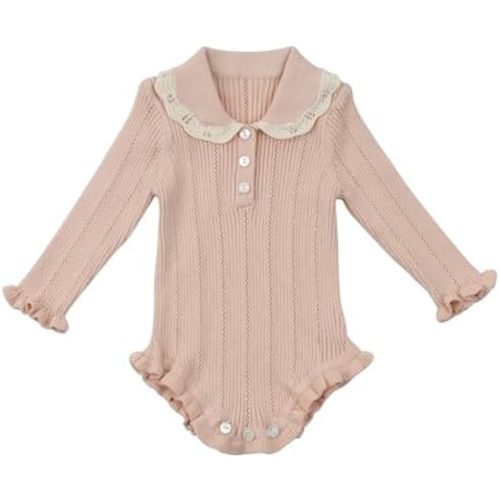 HOOLCHEAN Baby Girls Knitted Ruffled Bodysuit Infant Spring Autumn Long Sleeve Lapel Romper