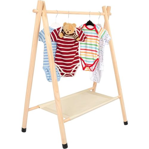 Queekay Baby Clothing Rack for Baby Shower Toddlers Wooden Kids Dress up Rack with Storage Shelf for Toddler Dogs Pets Small Clothes Kids Garment Closet(32.3" H, Natural)