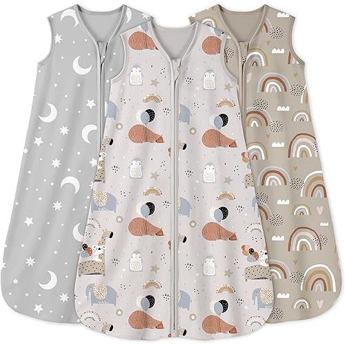 Yoofoss Baby Sleep Sack 0-6 Months 0.5 Tog Wearable Blanket for Baby, 3 Pack 100% Organic Cotton Infant Toddler Sleeping Sack 2-Way Zipper Lightweight Sleep Sack