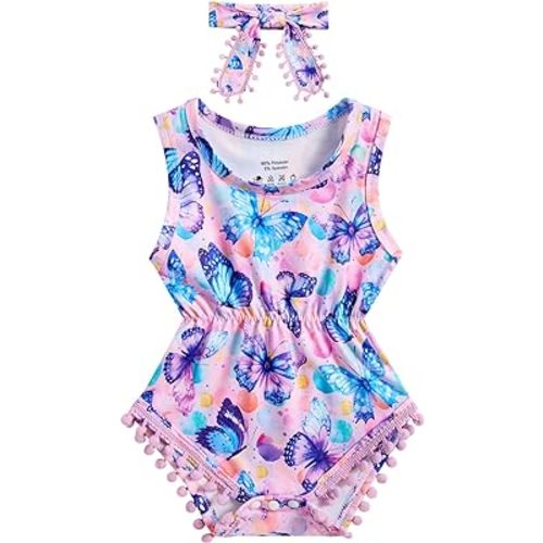 BFUSTYLE Newborn Toddler Baby Girl Floral Bodysuit Romper Summer Casual Outfit + Headband