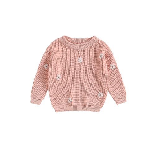 Arvbitana Infant Baby Girls Knit Sweater Flower Embroidery Long Sleeve Pullover Tops Casual Sweatshirt Newborn Clothes 0-24M