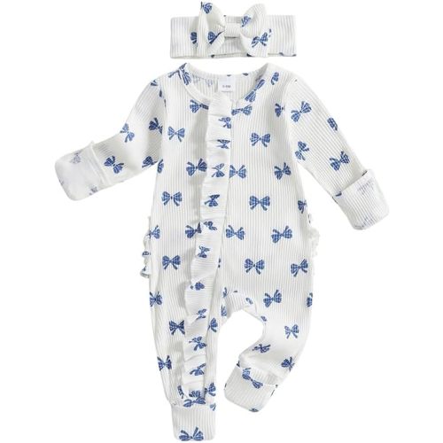 FYBITBO Preemie Girls Baby Clothes Im New Here Newborn Outfit Ribbed Knit Jumpsuit Romper Infant Going Home Outfit Clothing