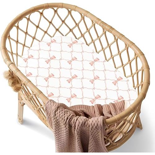 Baby Bassinet Sheet for Boy and Girl, Stretchy Soft and Breathable Baby Bassinet Fitted Sheets, Universal Fitted for Oval, Hourglass & Rectangle Bassinet Mattress, Medium, Pink Bow, 45450