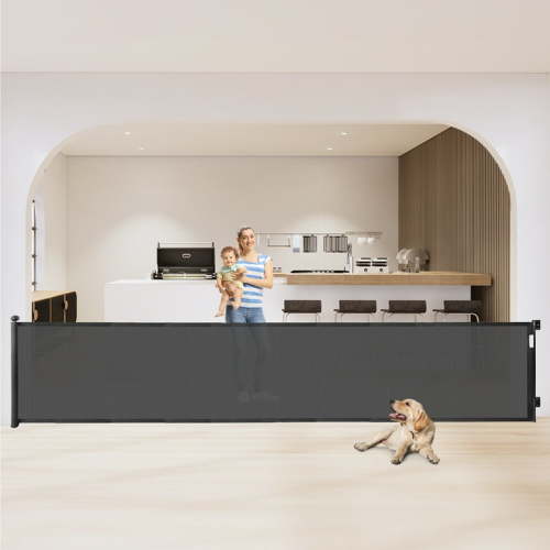 118inch Retractable Baby Gate Extra Wide for Doorways,Mesh Extra Long Dog Gate for Stairs,Child Safety Extra Large Gate for Doorways, Stairs, Hallways, Indoor/Outdoor(Black)
