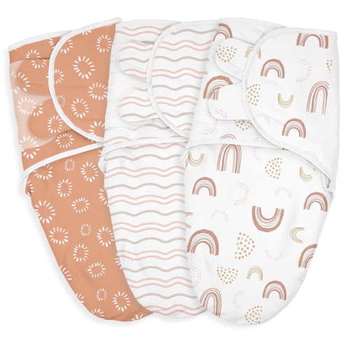 Gllquen Baby Organic Cotton Swaddle 3-Pack for 0-3 Months Newborn Infant Boys Girls, Line Rainbow