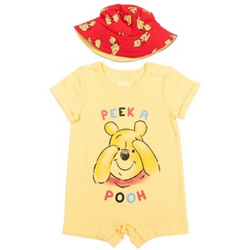 Disney Winnie the Pooh Newborn Baby Boys Romper and Bucket Sun Hat Yellow 0-3 Months