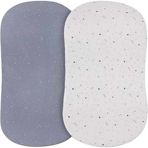 Ely’s & Co. Bassinet Sheets, Baby Boy Fitted Bassinet Mattress Sheet Set, 2 Pack, 100% Jersey Knit Cotton, Celestial Blue Print, 32”x16”x3”