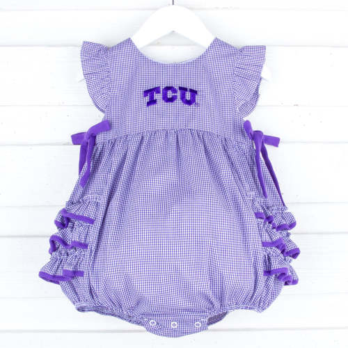 TCU Embroidered Purple Ruffle Bubble