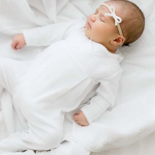 Essentials Smocked White Footie with White Trim