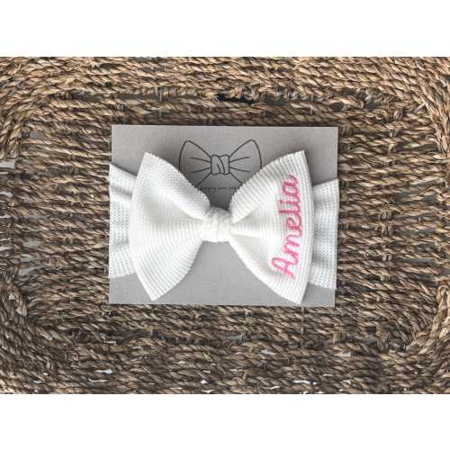 Personalized Embroidered Baby Bow Headwrap: Custom Newborn Gift, Birth Announcement, Bringing Home Baby Girl