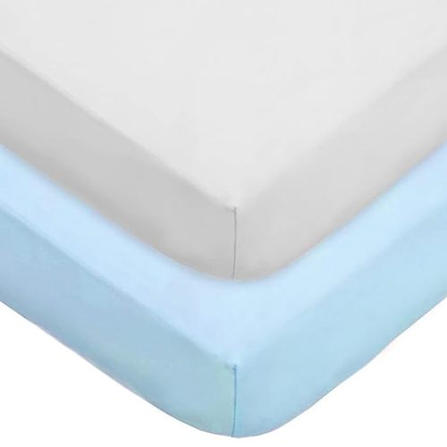 American Baby Company 2 Pack Fitted Crib Sheets 28" x 52", Soft Breathable Neutral 100% Cotton Jersey Sheet, Blue and White, for Boys and Girls, Fits Crib and Toddler Bed mattresses