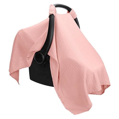 Comfy Cubs Baby Car Seat Cover - Soft, Breathable Bamboo Rayon and Muslin Cotton Blend - Lightweight Canopy for Sun, Bug, and Comfort Protection - Large Size Infant Seat Cover in Dusty Rose Design
