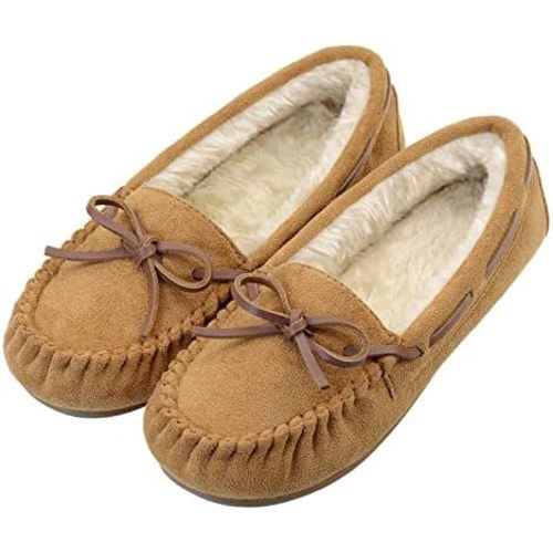 Vonair Women's Moccasin Slippers Micro Suede Warm Faux Fur Pile Lined Lace-Up Cozy Bow Indoor & Outdoor Moccasins Slip On Loafers Shoes for Women