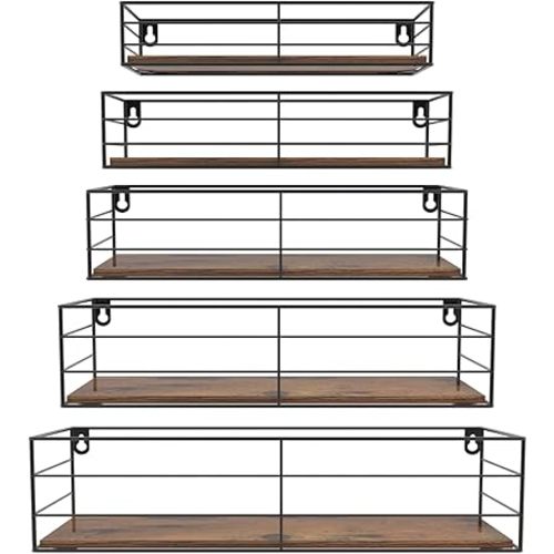 CRUGLA Floating Wall Shelves Set of 5, Wall Mounted Bathroom Shelves, Hanging Storage Shelf for Bathroom, Kitchen, Bedroom, Living Room
