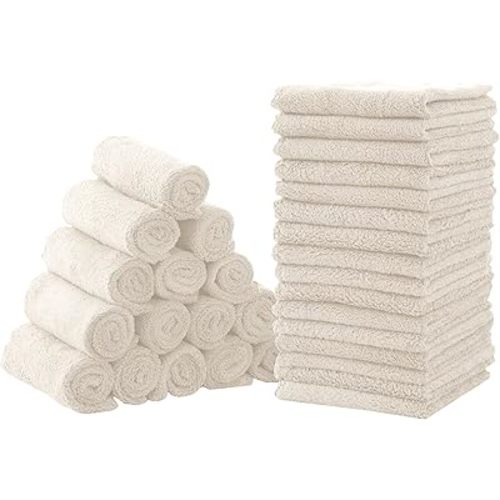 CORAL DOCK Baby Washcloths, Newborn Essentials Super Absorbent Baby Wipes, Gentle on Sensitive Skin for New Born Face, Baby Registry as Shower for Girls and Boys, Cream, 9x9 Inch (Pack of 32)