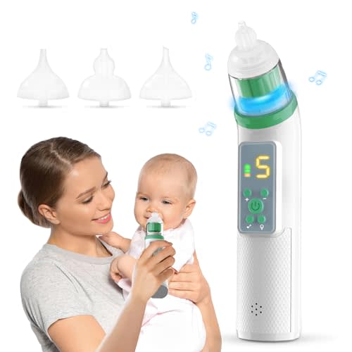 Nasal Aspirator for Baby, Electric Nose Suction for Baby Nose Sucker with 5 Suction Levels, Waterproof Nose Aspirator for Toddlers with 3 Silicone Tips, Music and Light Soothing Function, Deep Green