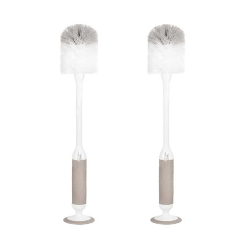 Ubbi Deluxe Baby Bottle Brush Set, Bottle Brush and Nipple Brush with Suction Cup, Baby Cleaning Essentials, Set of 2, Taupe