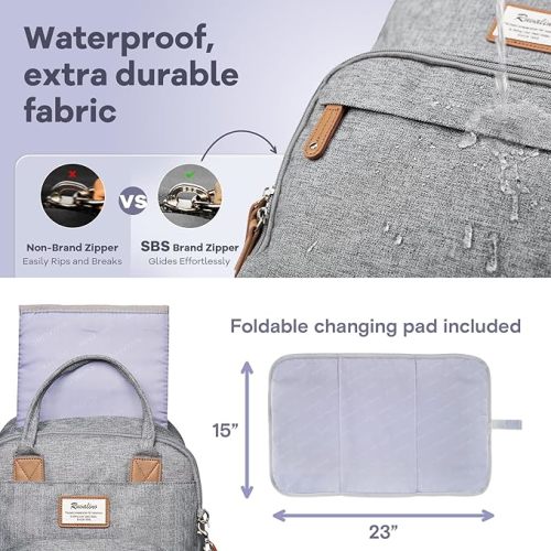 RUVALINO Diaper Bag Backpack - Multifunction Waterproof Travel Backpack, Baby Bag with Changing Pad & Stroller D-Ring & Pacifier Case - Travel Essentials & Baby Registry Search & Shower Gifts - Gray - Classic - Austere Gray