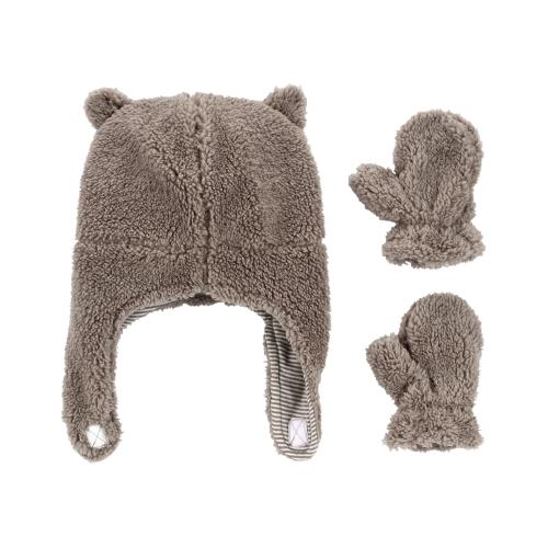 Baby 2-Pack Sherpa Hat & Mittens Set - 0-9M - Style,Tan