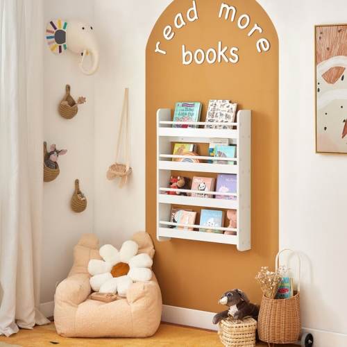 Haotian KMB08-W, Wall Mounted 4 Tiers Children Kids Bookcase Storage Display Rack