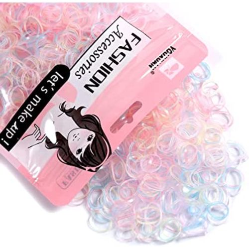 Mini Hair Elastics for Girls Transparent Rubber Bands, 1000 PCS, Multi Color