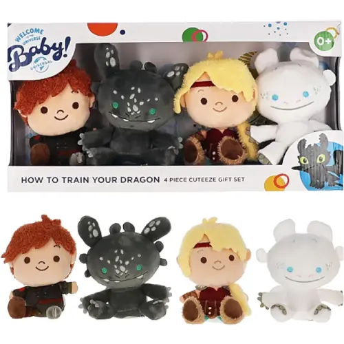 Kids Preferred How to Train Your Dragon 4 Pc Cuteeze Set - 6 Inch Hiccup, Toothless, Astrid, & Light Fury Plush, Beans in Body, for Baby Boys & Girls