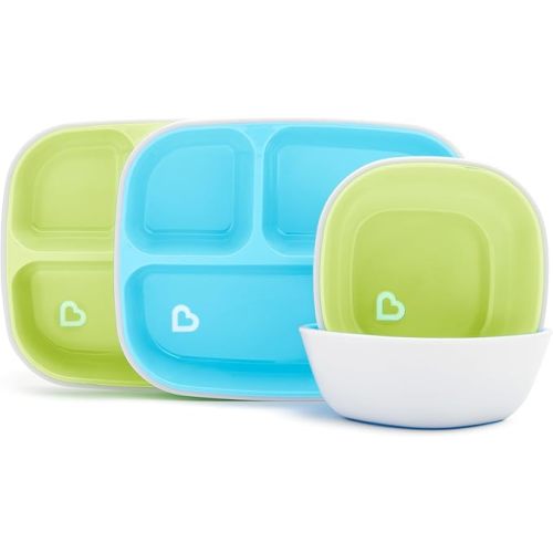 Munchkin® Splash™ 4 Piece Toddler Divided Plate and Bowl Dining Set, Blue/Green - Blue/Green Plates/Bowls