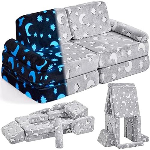 Modular Kids Play Couch,Toddler Couch Kids Sofa,Child Sectional Sofa,Bedroom and Playroom Furniture for Toddlers,Convertible Foam and Floor Cushion for Boys and Girls,Glow in The Dark,Star