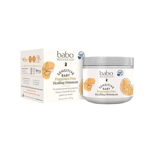 BABO Botanicals Sensitive Baby Fragrance-Free All Natural Healing Ointment - 99% Organic & 1% Colloidal Oat - Steroid-Free - NSF Certified - for Eczema, Irritated/Itchy Skin - Face, Body, Diaper Area