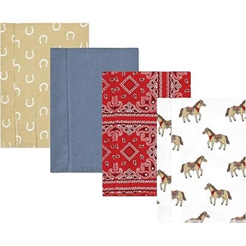 Hudson Baby Unisex Baby Cotton Flannel Burp Cloths, Cowboy 4-Pack, One Size