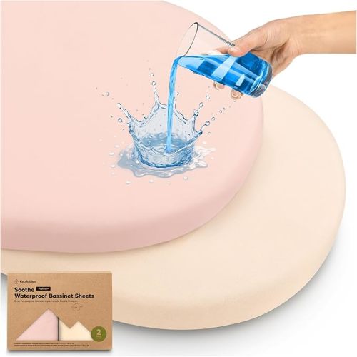 2-pk Waterproof Bassinet Sheets Girls, Boys, Cotton - 33x17 Universal Bassinet Mattress Pad Protector Cover, Compatible with Graco, Baby Delight, Chicco, Halo Bassinest Swivel Sleeper Fitted (Cameo)