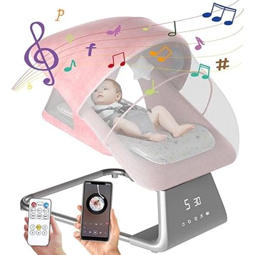 Baby Swing for Infants | Electric Baby Bouncer and Rocker with Large Screen, Remote Infant Swing for Baby Boy Girl with Bluetooth, Baby Swings for Infants to Toddler with 11 Lullabies, 5 Speeds