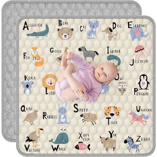 Baby Play Mat 50" X 50", Thickened Soft, Waterproof and Non-Slip Crawling Floor Pad, Machine Washable and Foldable for Floor Playpen