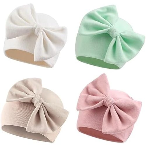 Bamery Newborn Baby Girl Hat Cotton Baby Bow Beanie Preemie Hats Spring Infant Hats for Girls 0-12 Months