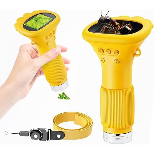 Microscope for Kids, Pocket Handheld Microscope Camera with 2'' Inch Screen, Educational Science Christmas Birthday Gifts for Age 3 4 5 6 7 8 9 10 11 12 Girls Boys - Orange