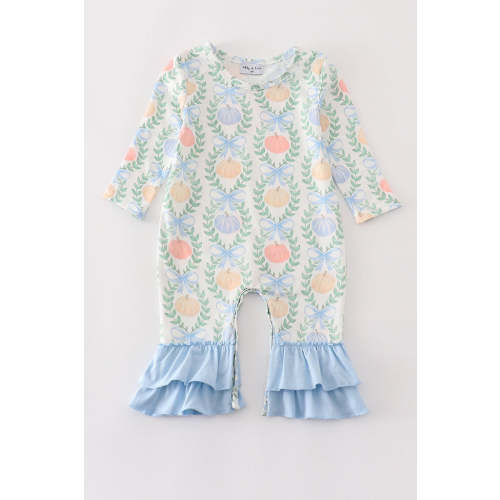 Blue pumpkin print girl romper
