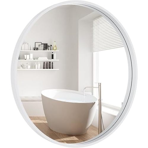 WallBeyond Round Wood Mirror 24 inch Circle Wall Mirror for Bathroom Round Wall Mirror for Wall Decor, Vanity, Entryway Living Room (White)