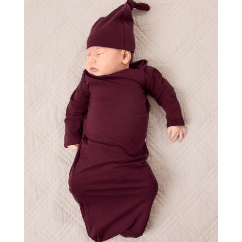 Cozy Bamboo Baby Gown & Hat | Deep Burgundy - Kindred Bravely