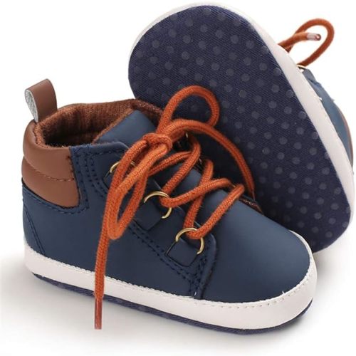 Meckior Toddler Baby Boys Girls High Tops Ankle Sneakers Soft Anti-Slip Sole PU Leather Moccasins Infant Newborn Prewalker First Walking Crib Shoes