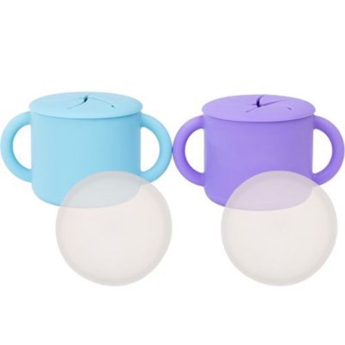WeeSprout Snack Containers, Food Grade Silicone Cups, Spill-Proof Tops for Toddlers & Babies, Set of 2 Snack Catchers