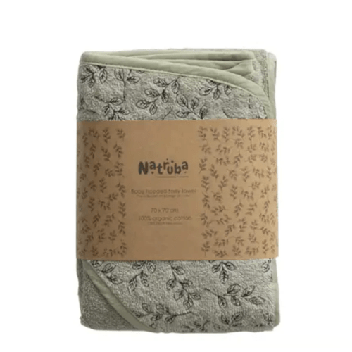 Organic Cotton Floral Hooded Towel - Green