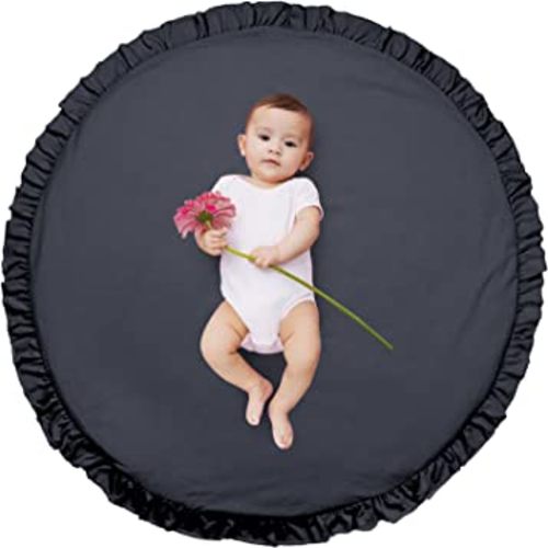 ABREEZE Baby Cotton Play Mat Soft Crawling Mat White Detachable Washable Game Blanket Floor Playmats Kids Infant Child Activity Round Rug Home Room Decor (Dark Grey)