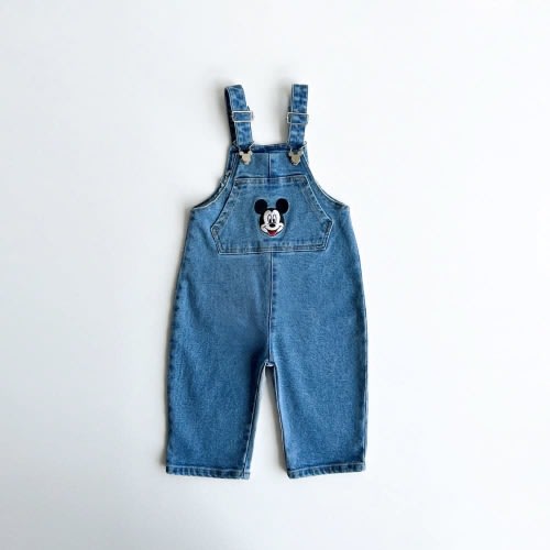 Toddler Disney Mickey and Pooh Face Embroidery Kangaroo Pocket Denim Overalls (2-7y) -2 Colors | AT NOON STORE