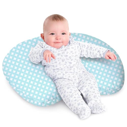 Little Grape Land Nursing Pillow for Infants, Breastfeeding Pillows, Baby Support Pillow for Nursing, Bottle Feeding, Tummy Time with Machine Washable Cover (Green Cross)