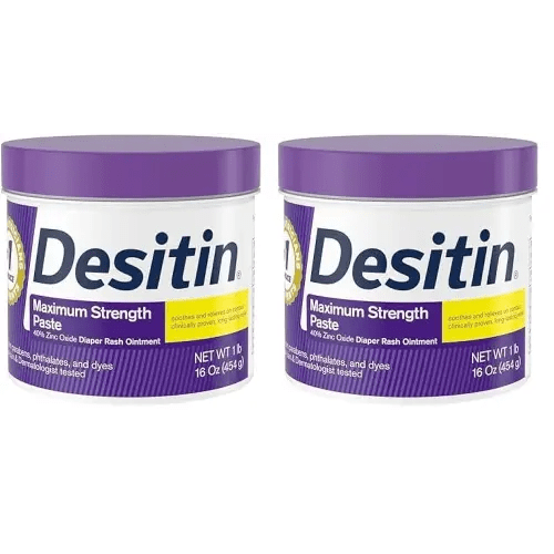 Desitin Maximum Strength Baby Diaper Rash Cream with 40% Zinc Oxide for Treatment, Relief & Prevention, Hypoallergenic, Phthalate- & Paraben-Free Paste, 16 oz (Pack of 2)